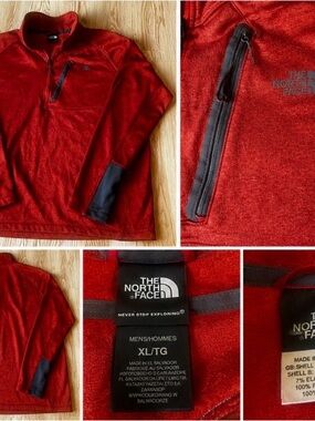 The North Face Men's Red Quarter-Zip Fleece Pullover XL